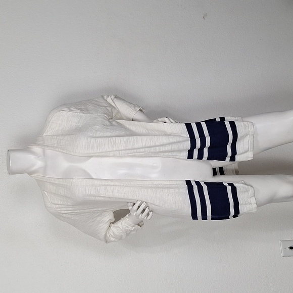 Lands' End White Blue Two Tone Striped Nautical Open Front Cardigan Size XL - Picture 2 of 14
